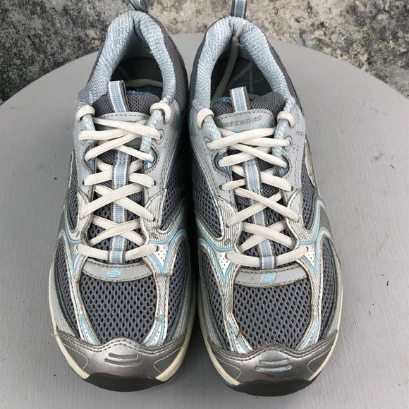 SKECHERS Women's 8 Shape Ups Silver Blue White Athletic Lace Up Toning Sneakers - Picture 6 of 12